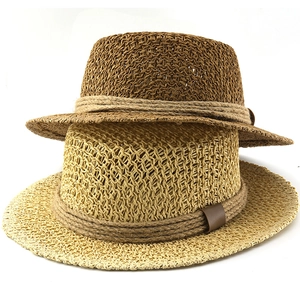 Boater Hat Hollow Straw Woven Breathable Sun Protection Beach Vacation Vintage Style With Rope Band For Women