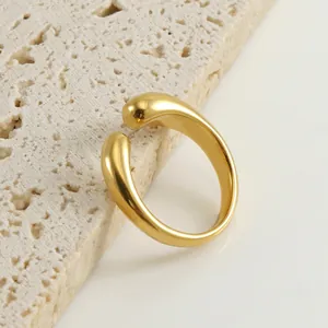 Bague Ouverte Minimaliste Ajustable Acier Inoxydable Plaqué Or 18K Goutte D'eau Géométrique Bijoux Mode Pour Femmes