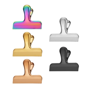 Set of 5 colorful T-shaped stainless steel clips for food sealing and document organizing