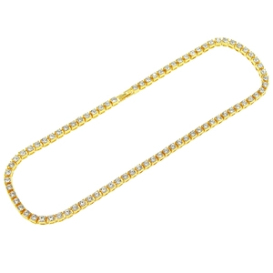 Men's hip hop 4mm gold tennis chain necklace with clear sparkling crystals on white background