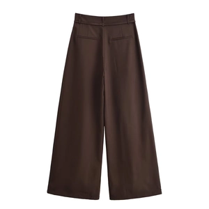 Pantaloni vintage a vita alta marrone scuro a gamba larga da donna vista posteriore