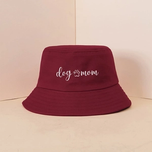 Stylish burgundy dog mom bucket hat with paw print for outdoor sun protection