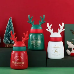 Christmas Reindeer Antler Vacuum Insulated Water Bottle 304 Stainless Steel Portable Cute Cartoon Cup Holiday Gift