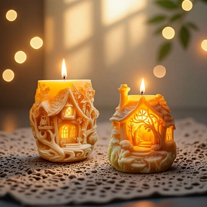 3D Tree House Candle Silicone Mold DIY Forest Hut Architecture Relief Sculpture Handmade Soap Wax Casting Tool Home Decor