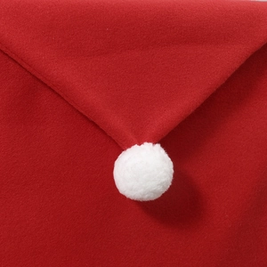 Festive red Christmas chair cover featuring a soft white plush pom-pom decoration