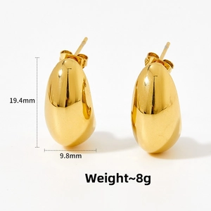 Detail view of gold drop earrings showing dimensions 19.4mm height and 9.8mm width