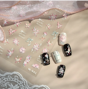 Detail of M-941 nail art stickers featuring pink butterflies and floral motifs