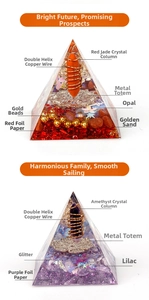 Detailed comparison of red jasper and amethyst crystal energy orgone pyramids