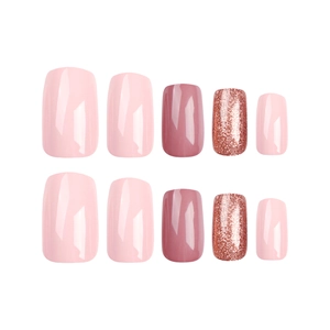 Unghie finte rosa press-on con glitter e finitura lucida corta forma quadrata