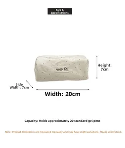 Detailed size specifications for polka dot pencil case with measurements 20x7x7cm