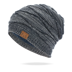 Beanie Hat Warm Winter Knitted Acrylic Thick Fleece Lined Windproof Leather Patch For Men Women Outdoor Casual