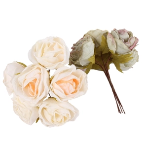 Detail of realistic champagne roses and green-pink flower buds for DIY decor
