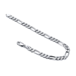 Macro detail of S925 sterling silver Figaro chain bracelet with lobster clasp and Italy stamp