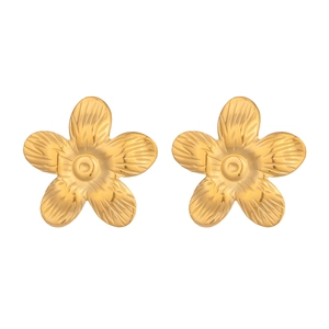 Elegant 18K gold plated stainless steel five-petal flower stud earrings with texture