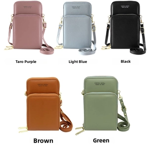 Five assorted crossbody phone bags with triple zipper layers in various colors