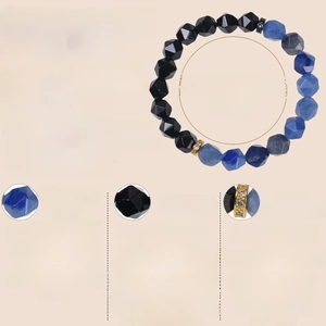 10mm blue agate and obsidian beaded bracelet with cubic zirconia accents for men and women