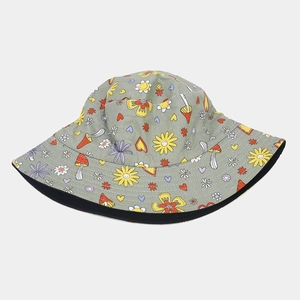 Double-sided bucket hat with cute mushroom and floral prints for sun protection