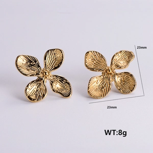 304 Stainless Steel Gold Plated Earrings For Women With Wrinkled Wave And Floral Patterns