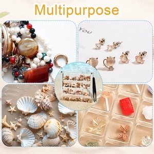Clear acrylic storage box with multi-compartment design for shells and jewelry