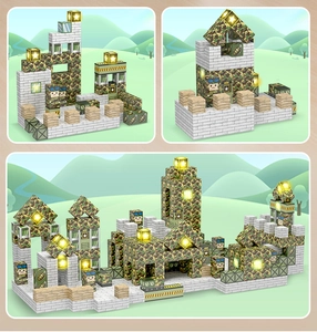 Detailed view of military magnetic blocks with camouflage patterns and light-up features