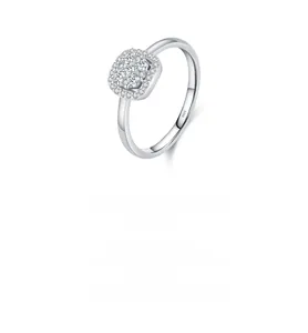 Detail view of S925 sterling silver stamp on the inner band of square princess cut ring