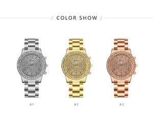 Ensemble de montres quartz pour femme en argent, or et or rose avec lunette strass