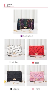 Detailed showcase of geometric small square bags in diverse metallic and solid colors