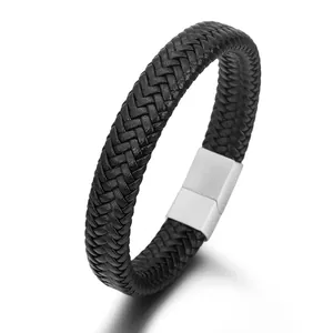 Matte gold stainless steel braided twisted bracelet with magnetic clasp for men
