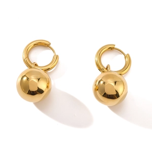 Polished gold minimalist hollow sphere earrings with detachable hoop pendants