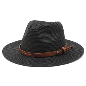Fedora Straw Hat Paper Woven Wide Brim With Leather Belt Buckle Summer Beach Sunshade For Men Women Vintage Jazz