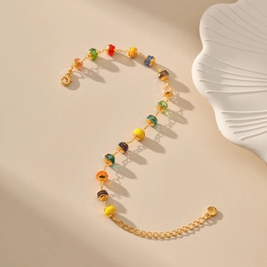 Colorful beaded bracelet with 18K gold plated chain and lobster clasp closure