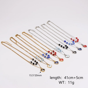 Retro heart evil eye necklaces in gold and silver finish with colorful enamel pendants