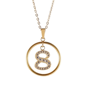 Gold stainless steel necklace with a micro-paved zircon number 8 pendant on a fine O-chain