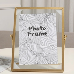 Cadre photo 5x7 en métal doré géométrique avec verre double face et support rotatif