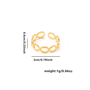 Size chart of 18k gold plated stainless steel ring with 0.6cm width and 2cm diameter