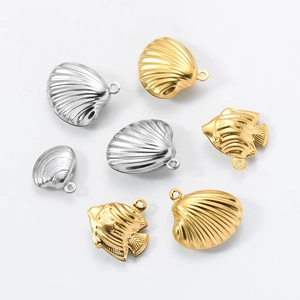 Ocean Animal Pendants Stainless Steel Shell Scallop Fish Hollow Charms For DIY Bracelet Necklace Jewelry Making