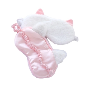 Cute plush cat ear sleep mask set with breathable white fur and pink silk texture