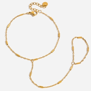 Elegantes vergoldetes Bambus-Glieder-Fingerarmband aus Edelstahl mit verstellbarer Kette