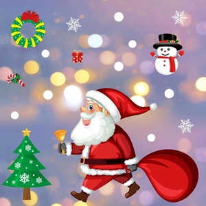 Detailed Christmas window stickers set with Santa, reindeer and tree illustrations