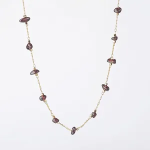 Retro Bohemian Copper Necklace And Bracelet For Women Natural Crushed Stone Gold Plated Irregular Beads Jewelry