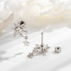 Exquisite silver star stud earring with micro-pushed zircon and secure screw back design