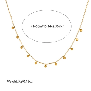 Gold-plated stainless steel necklace with ball charms, 41+6cm length, minimalist style