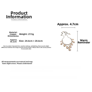 Detail specifications for teardrop pearl rhinestone necklace and earrings set