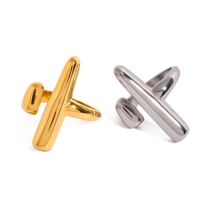 Minimalist 18k gold and silver stainless steel geometric open rings on white background