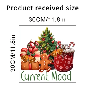 Detail view of 30x30cm Christmas wall sticker featuring gingerbread man and tree