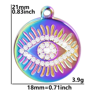 Detaillierte Größenangaben für Regenbogen-Evil-Eye-Anhänger mit weißen Straßsteinen