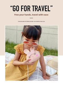 Borsa a tracolla rosa per bambini con motivo coniglietto e chiusura a stella a sei punte