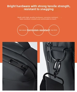 Detail of durable black painted hardware and high-density synthetic fabric on crossbody bag