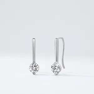 Moissanit Haken Ohrringe 925 Sterling Silber Rundschliff Funkelnd Dezent Minimalistisch Damen