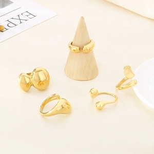 Minimalist 18K gold plated stainless steel geometric open rings with polished finish